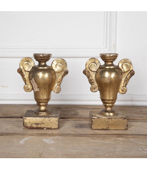 Pair of Italian 18th Century Carved and Gilded Urns