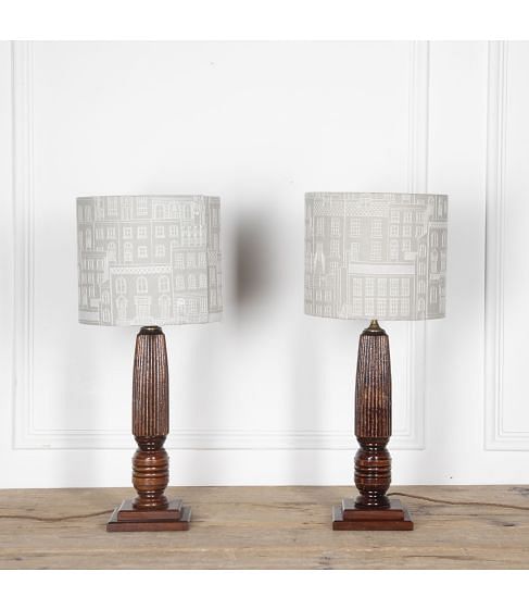 Pair of Late 19th Century Wooden Column Lamps