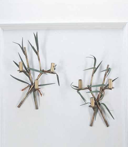 Pair of Maison Charles Bronze Faux Bamboo Wall Lights