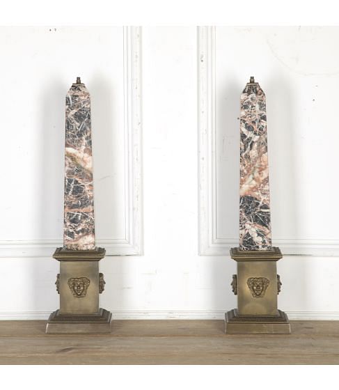Pair of Marble Obelisk Lamps