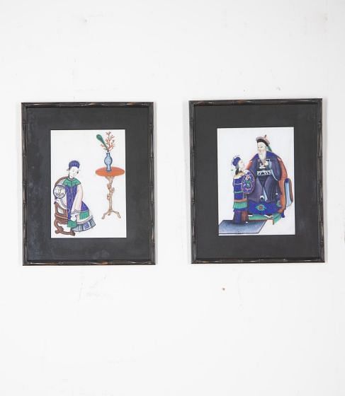 Pair of Mid 19th Century Court Life Pith Paintings
