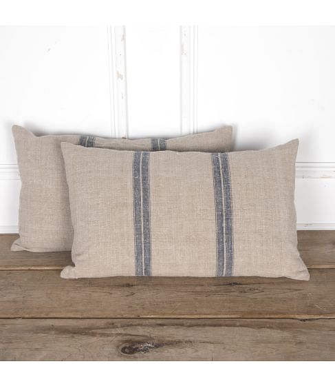 Pair of 20th Century Striped French Linen Cushions