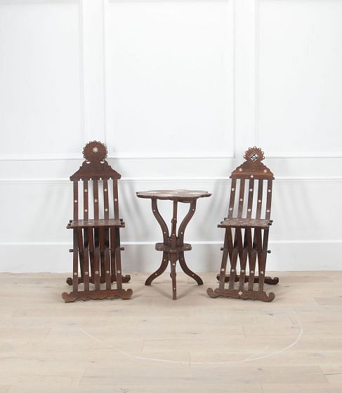 Pair of Syrian Scribe Chairs and Occasional Table