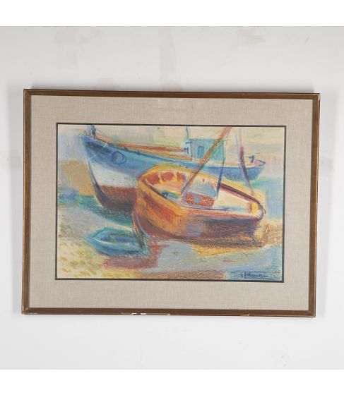 20th Century Pastel of Boats