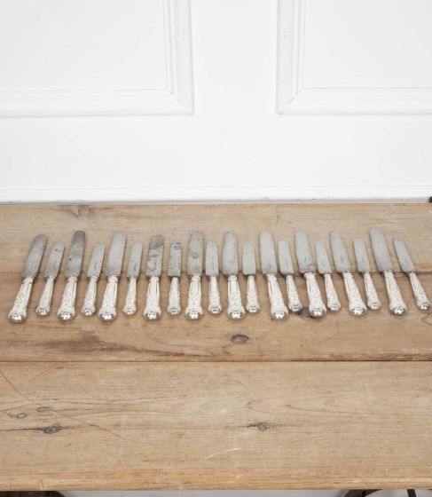 SALE: Set of 20 Irish Silver Knives With Original Steel Blades