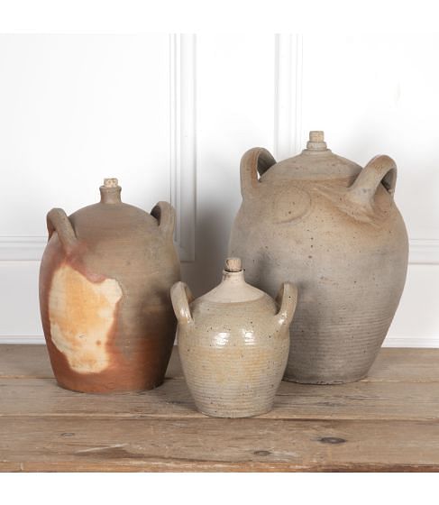 Set of Three Large 19th Century Normandy Cider Flagons