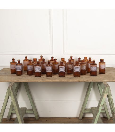 Set of Early 20th Century Amber Glass Apothecary Bottles