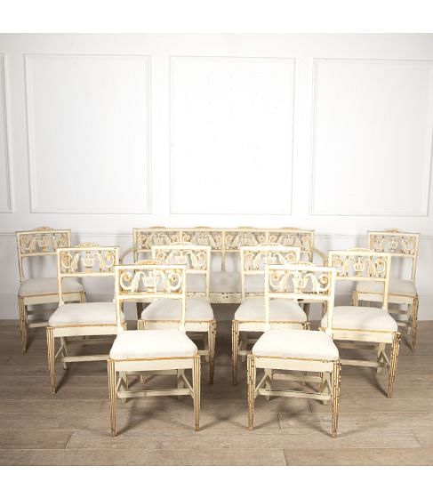 Set of Eight Venetian Dining Chairs and Bench