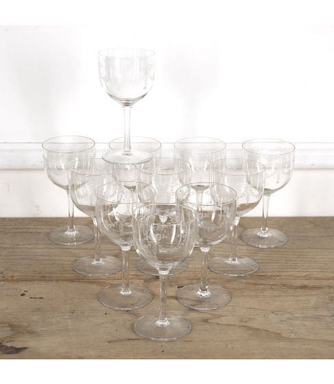 Set of 11 Tall French Wine Glasses