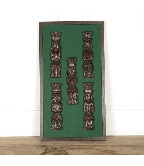 Set of Five Charles I Carved Oak Figural Terms