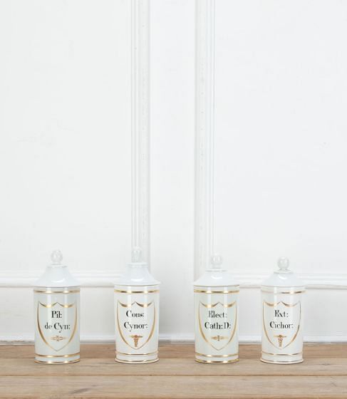 Set of Four 19th Century Porcelain Lidded Apothecary Jars