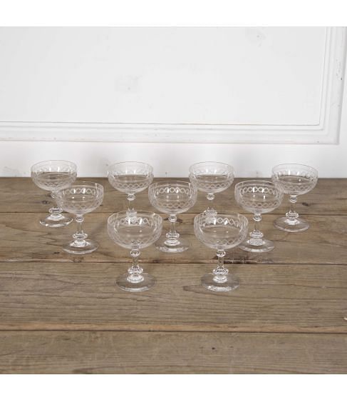 Set of Nine French Crystal Champagne Coupes