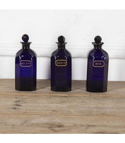 Set of Three 19th Century Bristol Blue Decanters