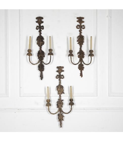 Set of Three 20th Century Large English Carved Wood Wall Lights
