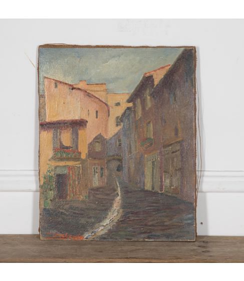 Small 20th Century French Village Street Painting