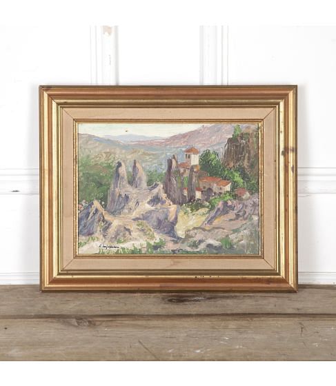 20th Century Oil on Board of Alpine Village