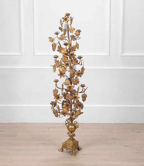 Tall 19th Century Brass Ecclesiastic Harvest Candleabra