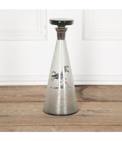 Tall 20th Century Art Deco Smoked Glass and Silvered Decanter