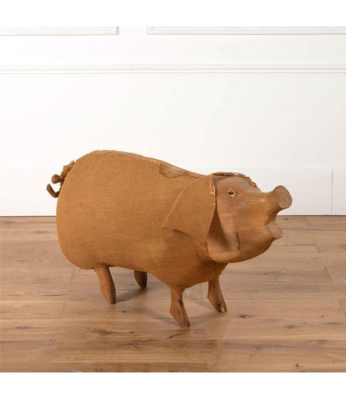 Folk Art Carved Pine Pig