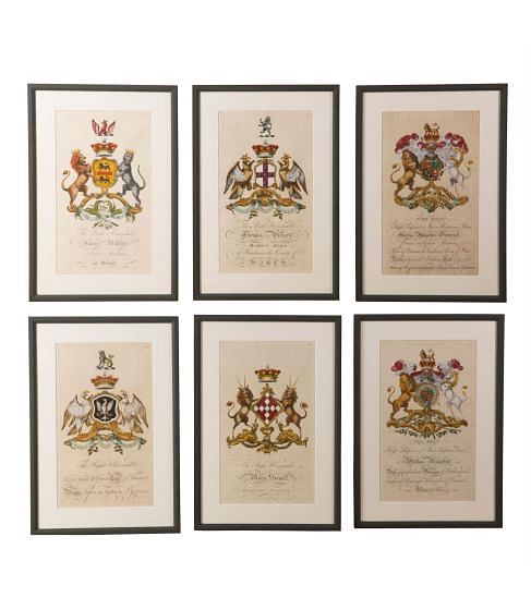 Rare Set of 6 Engravings of Coats of Arms by Joseph Edmondson