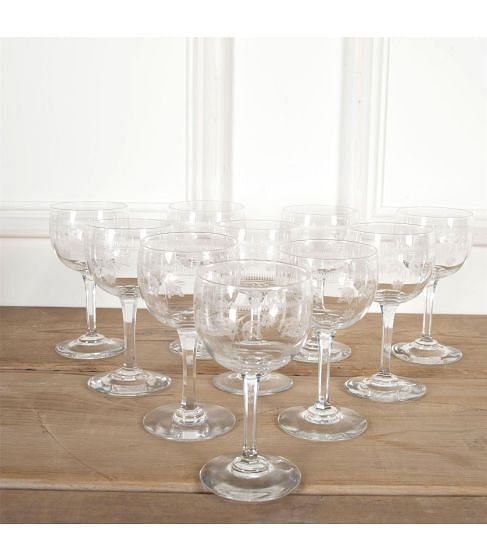 Ten 19th Century Baccarat Etched Wine Glasses DA5860931